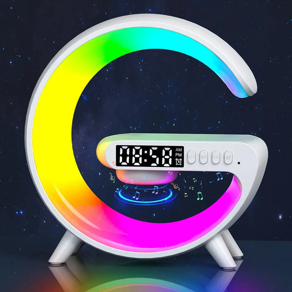 15W Multifunctional Fast Charging Station Speaker Fast Charger RGB Night Light Alarm Clock for iPhone Samsung Xiaomi Huawei