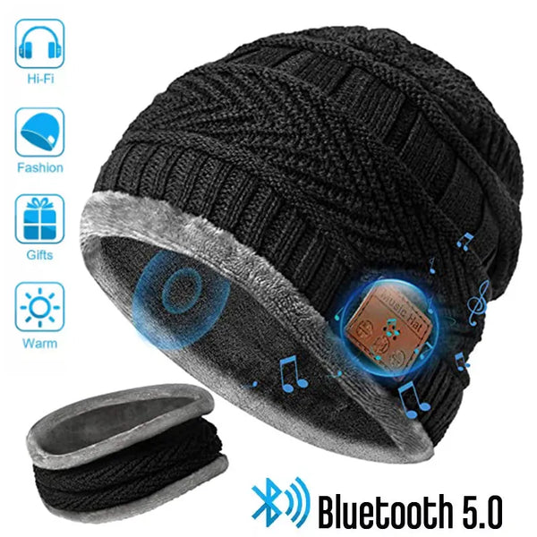 Modern heating hat with Bluetooth headphones