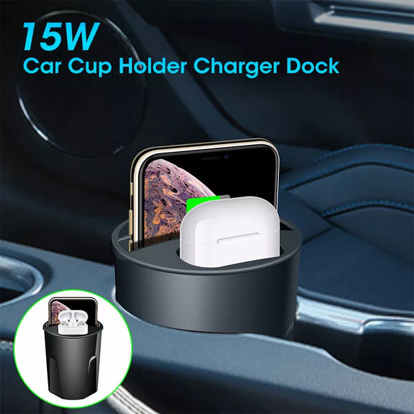 4 IN 1 Car Charger Dock for Cup Holder Wireless Charging